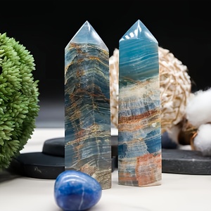 Tour de cristal en pierre d'onyx bleue naturelle polie de style bohème en gros pour une décoration intérieure unique et des cadeaux de vacances - Product Image 5