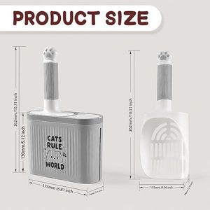 Dual Compartment <b>Cat</b> Litter Scoop Set Wall Mounted PP Litter <b>Box</b> Holder Built In Trash Bin Manual Cleaning - Product Image 6
