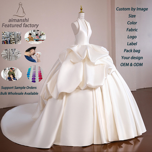 Abito da <span class=keywords><strong>sposa</strong></span> di alta gamma in raso con corpetto avvolgente, strascico a cappella, fiori, <span class=keywords><strong>taglie</strong></span> forti e per la madre <span class=keywords><strong>della</strong></span> <span class=keywords><strong>sposa</strong></span> - Product Image 2