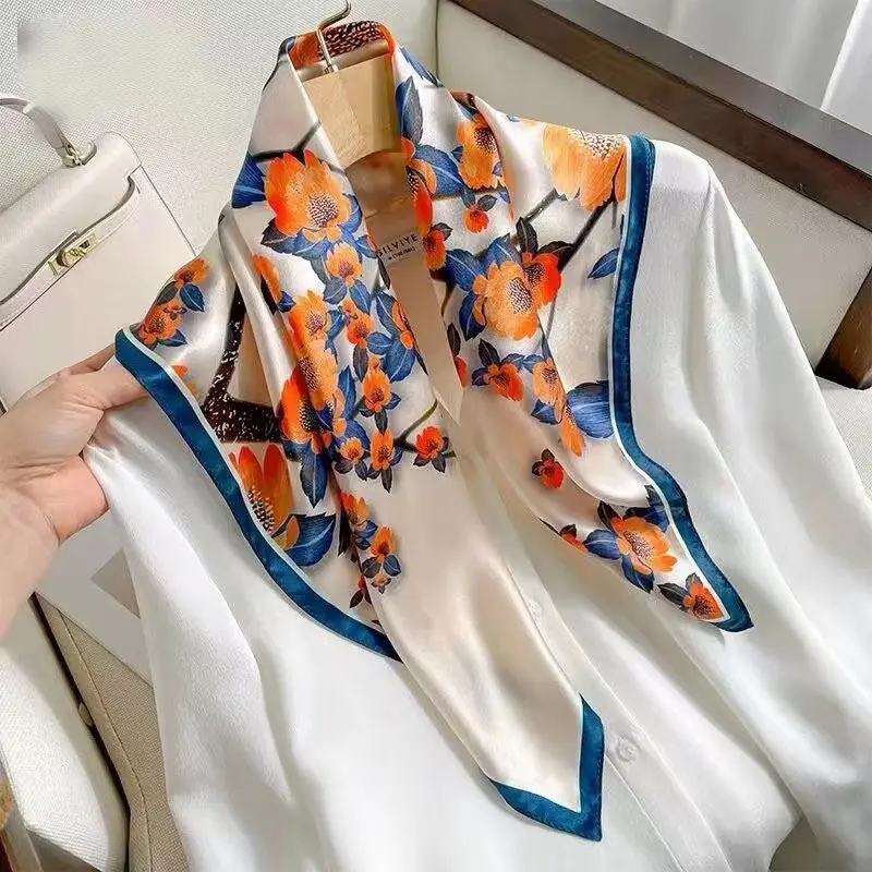 100% Silk Scarves digital printing foulard Women Square Custom Silk Scarf with Logo