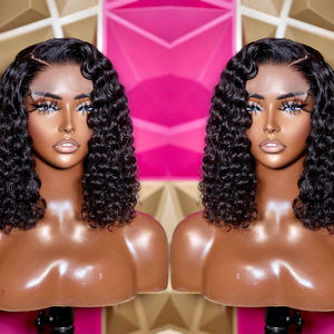 Perruque Lace Frontale en Cheveux Humains Vierges Indiens Naturels pour Femmes Noires, Perruque Full Lace HD, Perruque Bob Bouclée Ondulée Profonde avec Closure - Product Image 1