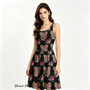 Robe Skater Personnalisée Imprimé Cœur Léopard Femme Sans Manches Col Rond Évasée Coupe A-Line Mini Robe Fleur Rose Robe de Soirée d'Été - Product Image 1