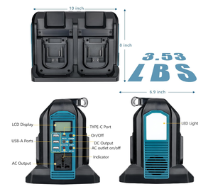 Inversor de Corriente de 4 Puertos y 350W con 2 <span class=keywords><strong>USB</strong></span>, Compatible con Baterías <span class=keywords><strong>Makita</strong></span> de 18V, Generador para Exteriores, Convertidor de CC 20V a CA 110V ~120V para Laptop - Product Image 6