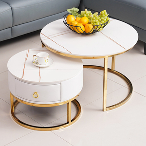 Bàn Cà Phê Trung Tâm Kính Hiện Đại Hình Tròn Khung Kim Loại Màu Vàng - Product Image 5