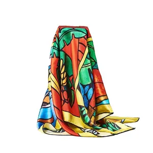 Decorative Morocco Colorful Hand Painted Hijab Digital Print Silk Scarves for Woman