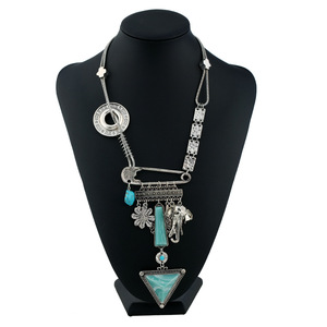 Kaimei Nieuwe Aankomst Mode Sieraden <span class=keywords><strong>Retro</strong></span> Bohemien Natuurlijke Turquoise Stenen Ketting <span class=keywords><strong>Retro</strong></span> Splitsen Geometrische Edelsteen Ketting - Product Image 3
