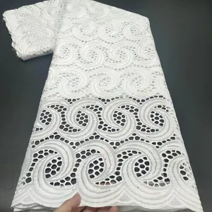 Sinya Pure White Cotton Lace Fabric With Stones High Quality Swiss Voile Lace Embroidery Women Wedding Cotton Lace Dress