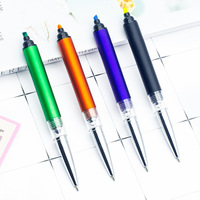 Stylo bille 4-en-1 en plastique, surligneur double tête, lumière LED, logo personnalisé, cadeau promotionnel (encres