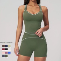 Ensemble de yoga brossé color block pour femme, haut de gamme, à double bretelle, tenue de fitness, course, entraînement, vêtements de sport, ensemble deux pièces pour la gym