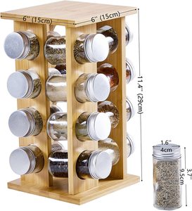 Organisateur de rangement rotatif pour épices en bambou avec 16 bocaux en verre, support de rangement pour épices sur comptoir de cuisine - Product Image 4