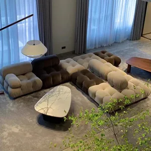 现代休闲组合超细纤维织物客厅家具管状木质l形模块化组合沙发天鹅绒沙发