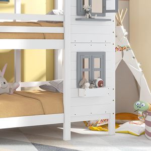 Lit superposé pour enfants en bois massif avec <span class=keywords><strong>escalier</strong></span>, design moderne de maison dans les arbres, <span class=keywords><strong>deux</strong></span> <span class=keywords><strong>niveaux</strong></span>, fenêtres, meubles de chambre d'enfant - Product Image 5