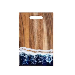 Lot de 3 planches de service rectangulaires en bois d'acacia et résine, grandes planches à découper pour la cuisine - Product Image 2