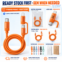 Kabel USB-C Dual Output 2-in-1 65W PD Tipe-C +27W 8Pin Pengisian Cepat TPE 1.5m Tembaga Berlapis Timah Multi Warna OEM untuk Komputer