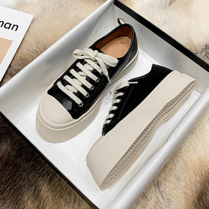 Scarpe Casual in Pelle con Suola Spessa Primavera-Autunno, Scarpe Bianche alla Moda con Tacco Medio per Donna - Product Image 4
