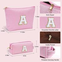 Ensemble de trousses de maquillage rayées avec initiales, fermeture éclair dorée, en tissu seersucker, pour filles, cadeau de fête, vente en gros
