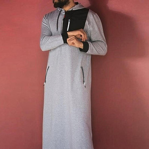 Thobe d'hiver pour hommes musulmans Sweat à capuche musulman en tissu à manches longues marocain arabe Dubaï islamique Thobe Abaya pour hommes - Product Image 2