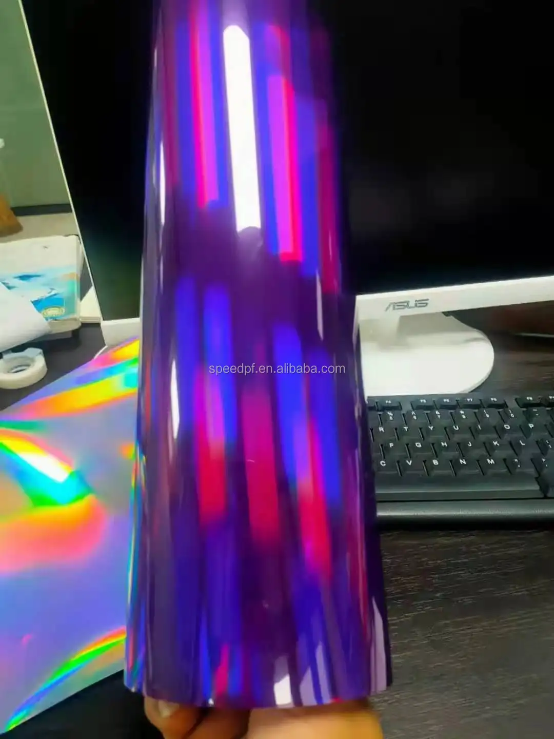 Película holográfica de carrocería de coche de arcoíris de gran oferta, envoltura de vinilo con cambio de color negro láser duradero