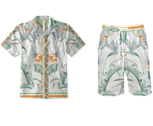 ODM Hombres Floral Impresión Digital Hawaiana Camisa de <span class=keywords><strong>manga</strong></span> <span class=keywords><strong>corta</strong></span> y pantalones cortos Verano Casual Playa Vacaciones Traje de dos piezas <span class=keywords><strong>XXL</strong></span> Tallas - Product Image 1