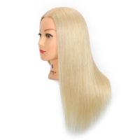 Tête de Mannequin Féminin Blonde de 18 Pouces en Cheveux Humains 100% Naturels pour la Coiffure, Compétitions et Pratique – Vente en Gros