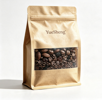 Sachet à café en papier kraft à fond plat avec valve de dégazage et fenêtre transparente, fermeture éclair refermable, qualité alimentaire, vente en gros, OEM