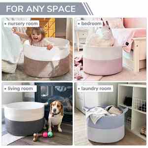 90L Extra <b>Large</b> Woven Cotton Rope Blanket <b>Basket</b> with Handles Laundry Hamper <b>Storage</b> Bin for Pillows Comforters - Product Image 4