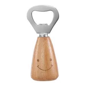 Tốt nhất tốt bán Jar Opener Hướng dẫn sử dụng cắm trại mở chai với Smiley tay cầm bằng gỗ cho bia bar có thể mở