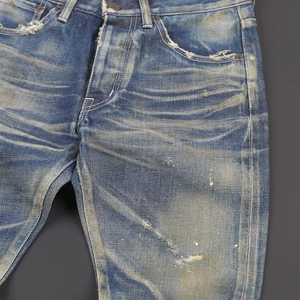 Jeans de Mezclilla de Alta Calidad, Corte Regular, Tela Selvedge, Lavado Claro Japonés, Cintura Media, Casuales, Transpirables, Tejido - Product Image 4