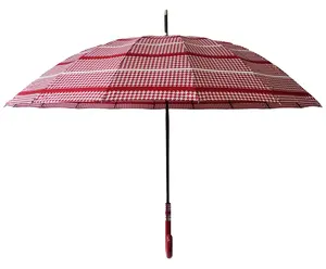 Prix bon marché d'usine 16K Logo personnalisé Publicité en gros Parapluie droit pied-de-poule rouge à ouverture automatique