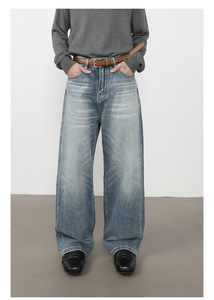 Jeans pour hommes en denim coupe droite vintage bootcut, style streetwear décontracté, effet délavé Monkey Wash, avec logo personnalisé, en coton, vente en gros - Product Image 2