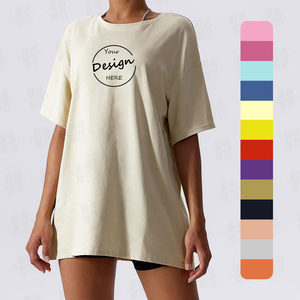 Camiseta de Gran Tamaño para Mujer, 100% Algodón, de Alta Calidad, Suave, Transpirable, con Hombros Caídos, Versátil, Bordado Plano Personalizado - Product Image 1