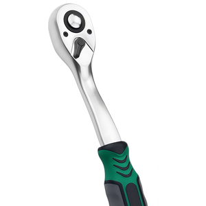 72 Tooth Curved Handle <b>Ratchet</b> Wrench Chrome Vanadium Steel Pearl Nickel Plated Anti Grip Quick Release Button - Product Image 4