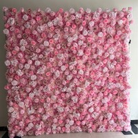 Toile de fond florale rideau tapis panneau 3D retrousser rose fausse soie artificielle rose fleur mur pour mariage événement scène décor