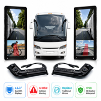 Sistema de Espejos Laterales Electrónicos AHD con Pantalla de 12.3 Pulgadas, Detección de Punto Ciego con IA, Kit de Cámara CMS, Soporte Extensible para Camiones y Autobuses