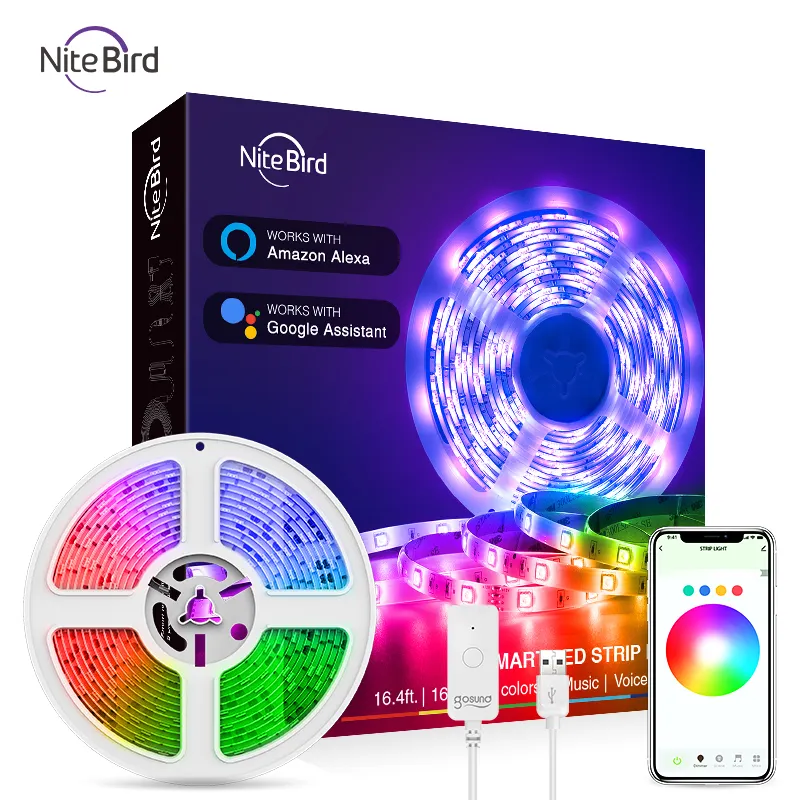 Nitebrid RGB Smart LED Lights Strip Dream color Tuya/Google Home/ Alexa Echo Addressable 2.8M LED Light Strips Music Mode