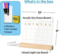 Acrylique transparent led bricolage tableau effaçable à sec calendrier acrylique bois avec table acrylique légère support de calendrier