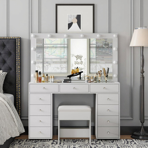 Best-selling Modern Minimalist <strong>Dressing</strong> <strong>Table</strong> with <strong>Mirror</strong> and <strong>Lighting</strong>, Wooden Bedroom Makeup Storage Desk - Product Image 2