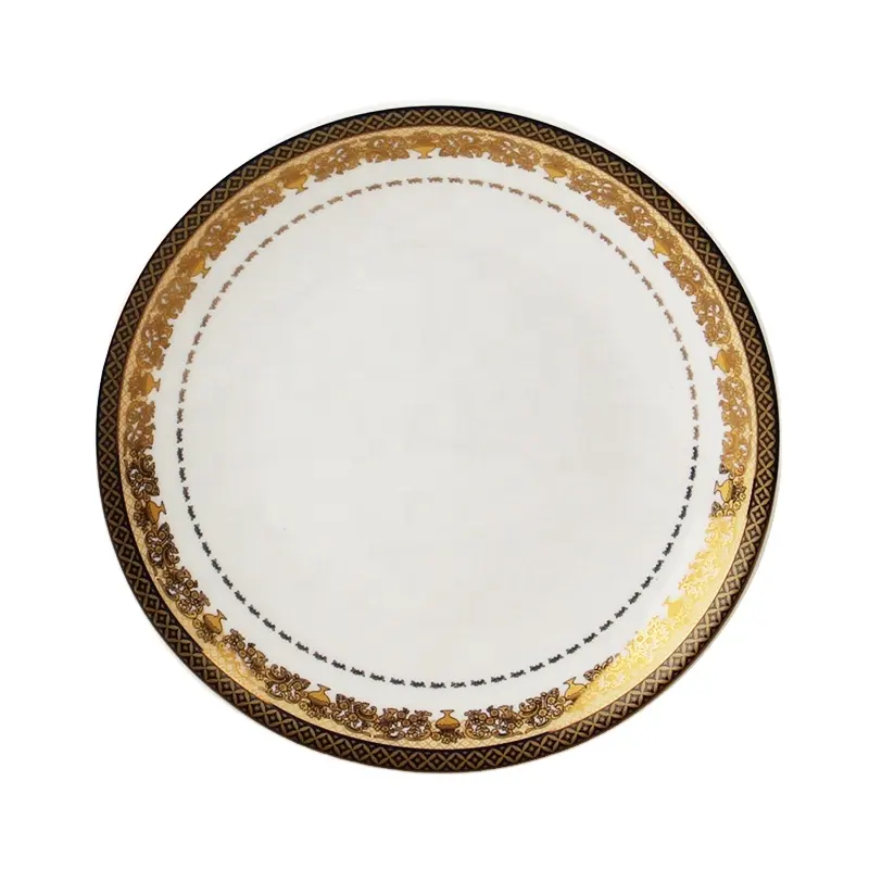 Placas de porcelana personalizadas de grau superior, placas de cerâmica para jantar com decalque de ouro