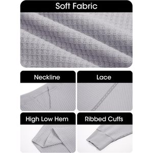 Suéter tipo túnica de punto gofrado de manga larga extragrande para mujer, cuello en V, informal, suave, para todas las estaciones - Product Image 6