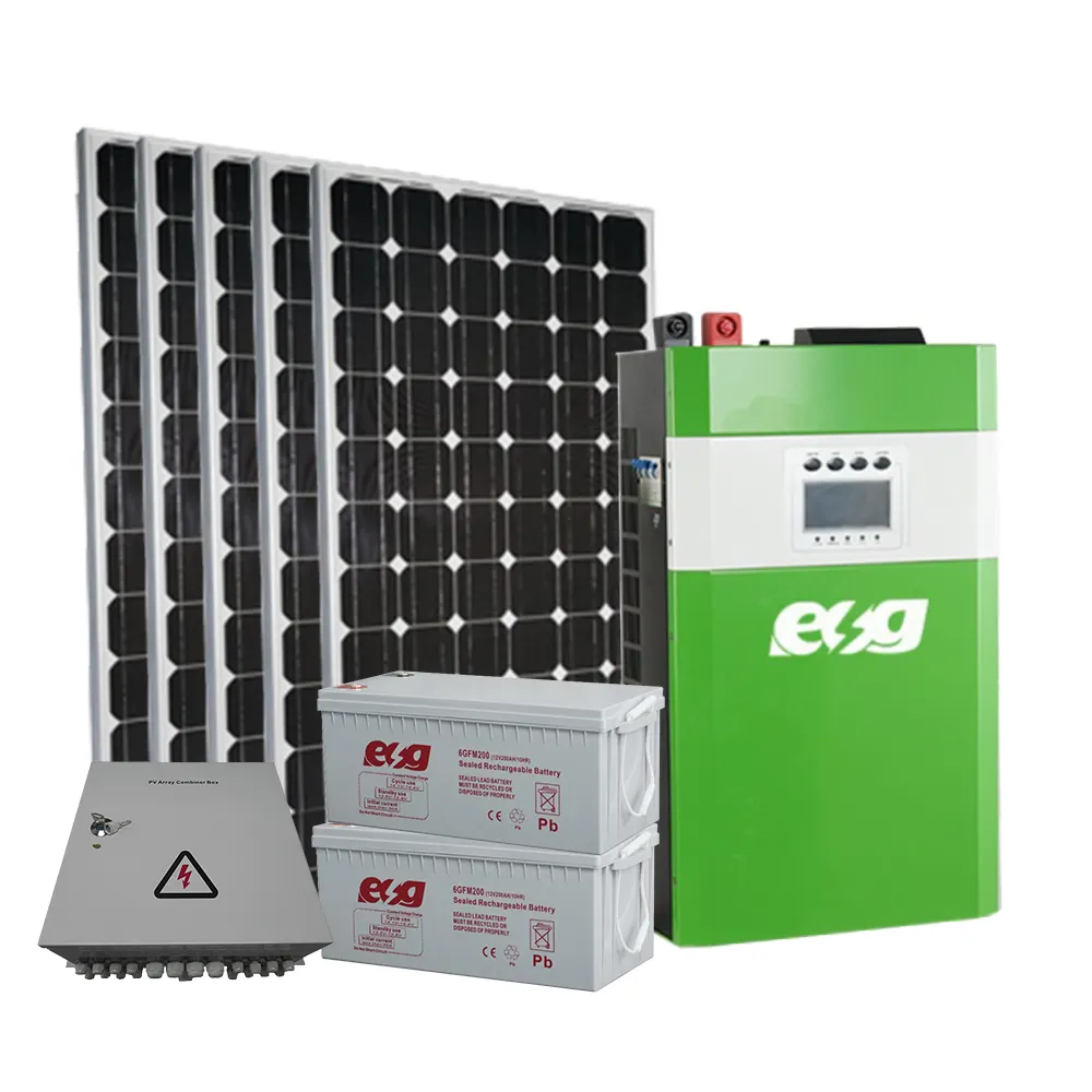 ESGファミリー3人用インバーターコントローラーバッテリーシステム住宅用3kwソーラーパネルキット3500wオフグリッド太陽光発電システム
