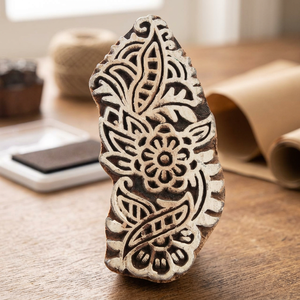 Bloc de gravure sur bois indien artisanal peint à la main, motif fleurs, pour la décoration intérieure - Meilleur prix - Product Image 3