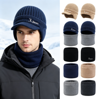 Ensemble bonnet et cache-cou en tricot pour homme, chaud, protection des oreilles, bonnet thermique, casquette de ski, casquette de cyclisme, casquette de snowboard, randonnée, couvre-chef pour temps froid