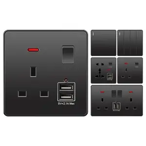 Black Wall Switch Push On Off UK Standard Electric Switch Socket UK 13A Type-c usb C Outlet,wall switch 3pin outlet