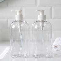 Bouteille ronde Boston de 500 ml pour lavage des mains, bouteille transparente en PET pour savon liquide avec pompe à interrupteur, récipient cosmétique liquide rechargeable