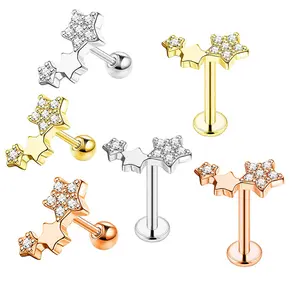 YICAI New CZ Pave zircone Stars Ear Bone Studs viti Lip Ring Piercing Jewelry placcatura in acciaio inossidabile Crystal Labret Studs