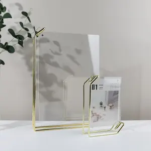 Magnetic Acrylic Geometry Iron Metal Photo Frames Double-sided Display Horizontal Vertical Frames Photo Albums Home Decor