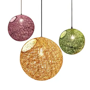 Creative Bird's Nest Colorful Circular Vine Weaving Hemp Ball Pendant Light Decoration Chandelier For Restaurant