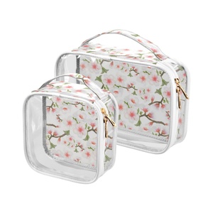 Sac de voyage pour maquillage femme 2 pièces, design floral personnalisé, étanche, grande capacité, poignée souple, PVC transparent - Product Image 1