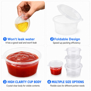 Disposable 4oz Clear Food Grade PP <b>Plastic</b> Clamshell Condiment <b>Cups</b> Leak Proof Hinged Portion Container Custom Logo Takeout - Product Image 3