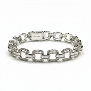 Pulsera de eslabones de tenis estilo Hip Hop de oro blanco de 14 quilates Diseño único con pulseras y brazaletes de diamantes Baguette de diamantes redondos reales - Product Image 2